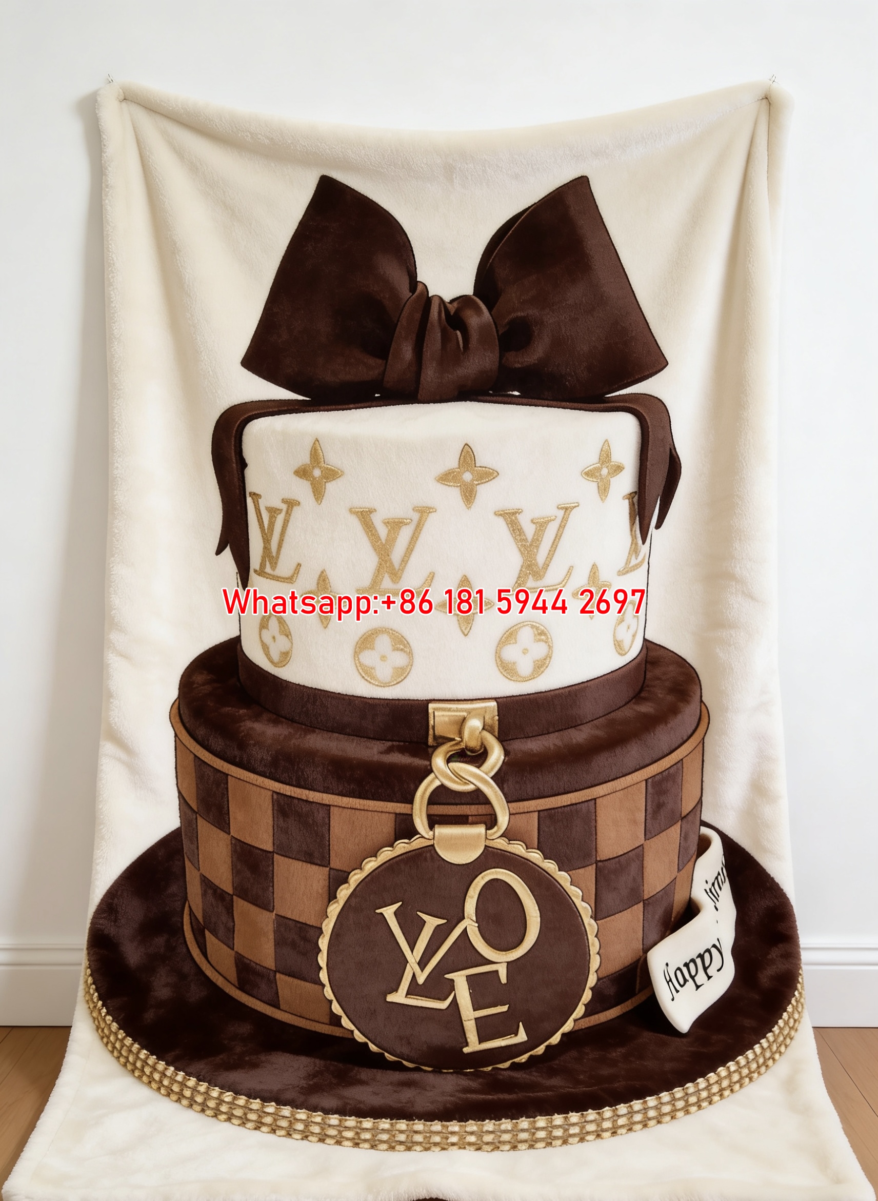 LV Monogram Checkerboard Cake Print Flannel Throw Blanket 496